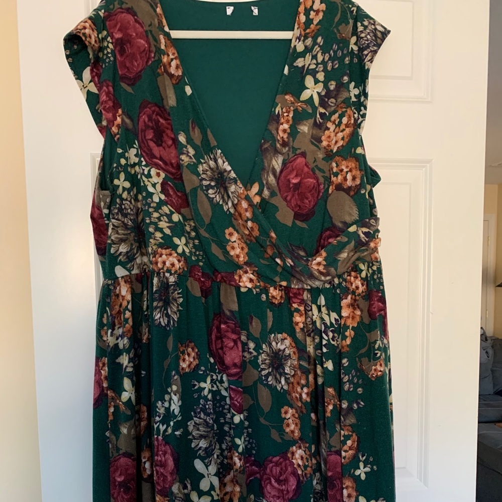 Forest green floral print dress